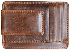 Money Clip RFID Front Pocket Wallet Men Leather Slim Minimalist Wallet (Brown...