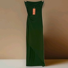 Strapless Drape Tube Cutout Earthy Olive Green Cocktail Hoco Slinky Maxi Dress S