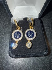 Danbury Mint MLB NYY NY Yankees Baseball Gold Plated Rhinestone Dangle Earrings