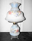 GWTW 3-WAY BIG PARLOR SIZE IRIDESCENT BLUE  MILK-GLASS FLORAL HURRICANE LAMP