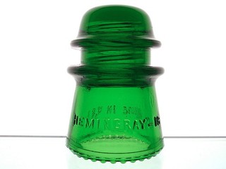 BRIGHT 7 UP GREEN HEMINGRAY 16 MADE IN U.S.A. Glass Telephone Toll Insulator