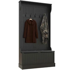 3-In-1 Entryway Hall Tree w/Storage Bench,Coat Rack w/Four Hooks and Shoe S