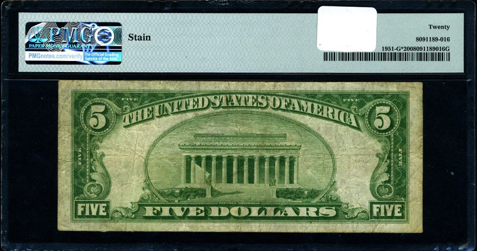 FR. 1951 G* $5 1928-A Federal Reserve Note Chicago G-* Block PMG VF20 Star - Image 3 of 3