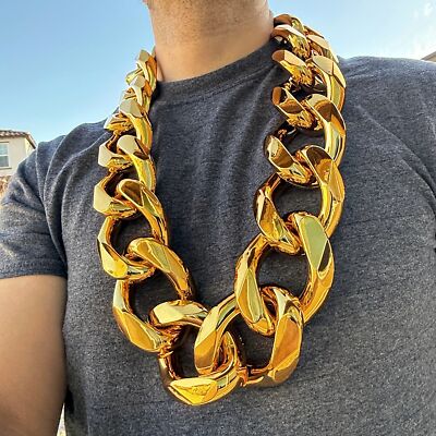 Huge Jumbo Hip Hop Chain Cuban Link Plastic Necklace Gold-Tone