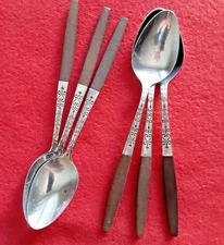 6 Interpur INR2 Stainless TEASPOONS Synthetic Faux Wood Handle MCM Flatware