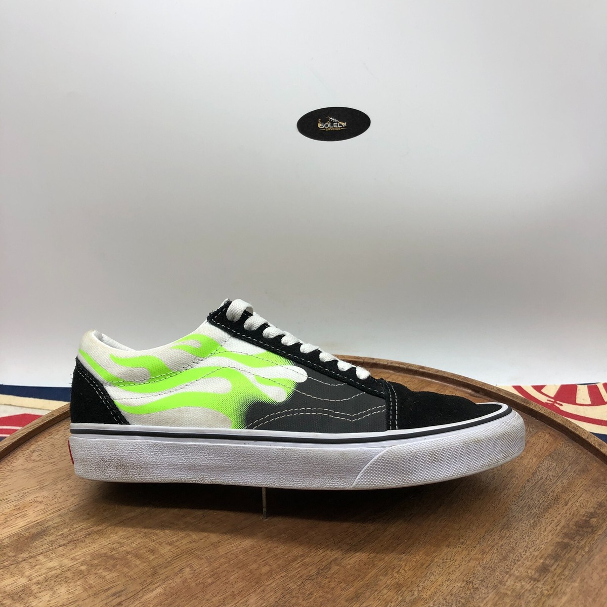 VANS Womens Old Skool Flame Black White Neon Skate Shoes  display picture 2