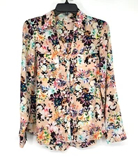 Express Portofino Shirt Womens Small Pink Floral Print Button Down Long Sleeve