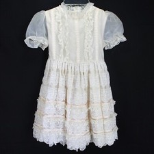Marthas Miniatures Dress Girls 6X Ivory Short Sheer Sleeve Lace Full Skirt Vtg