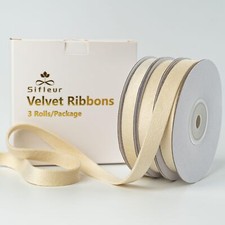 Velvet Ribbon Cream Ivory 3/8 Inch x 15Yd Double Faced Velvet Ribbon for Gift...