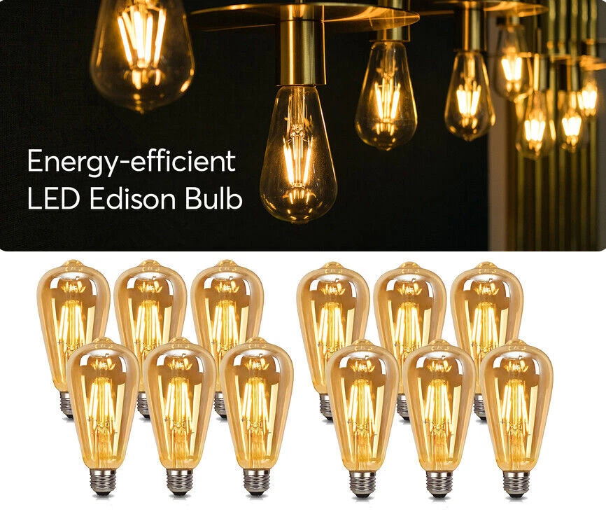 6x Vintage E27 ST64 Filament LED Light Bulb 4W Industrial Edison Lamp Warm White - Image 4 of 4