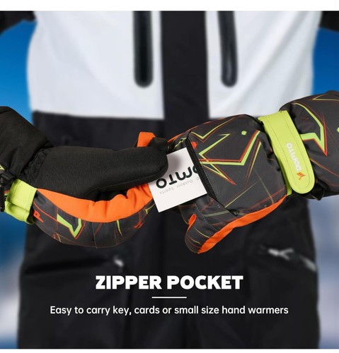 NWT Orange/black Yidomto Domto Outdoor Ski Snow Gloves Size L Winter Waterproof - Bild 5 von 6