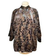 Citron Santa Monica Crackled Velvet Silk Blend Shacket Jacket Bronze/Green 2X