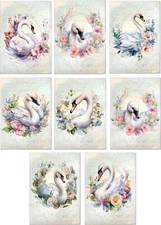 8 ATC vintage swan small note blank gift card shabby chic envelopes organza bag