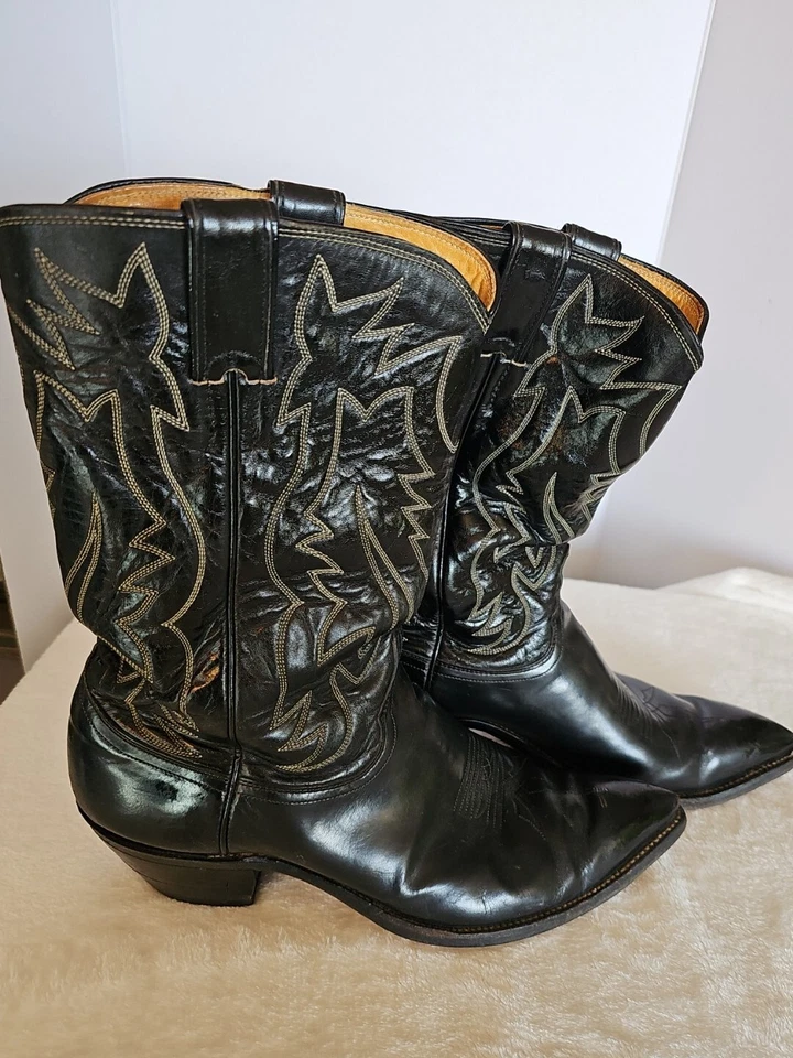 Botas de Vaquero Justin Talla 11D-60 Verdaderas De Colección Cuero Westerncore Para Hombres Negras Motociclista  Foto 2 de 4