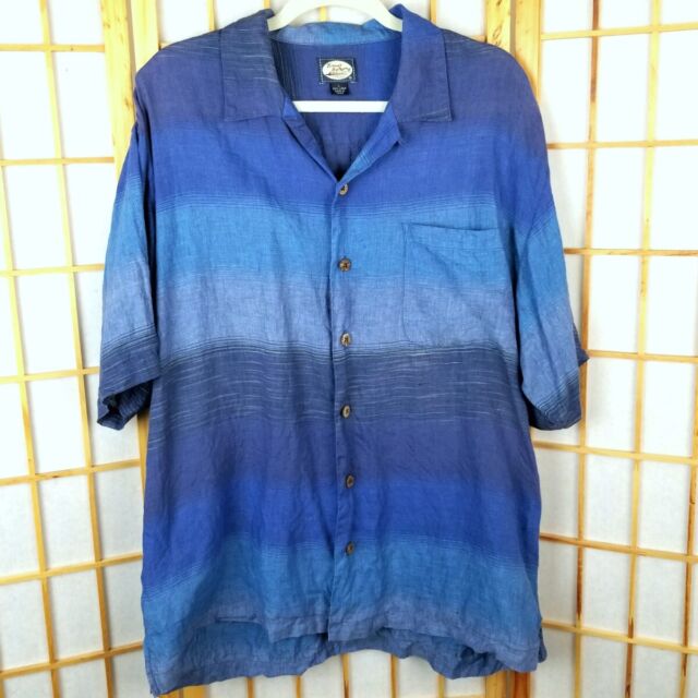 Tommy Bahama 100% Linen Ombre Striped Shirt Men's Size Large Blue