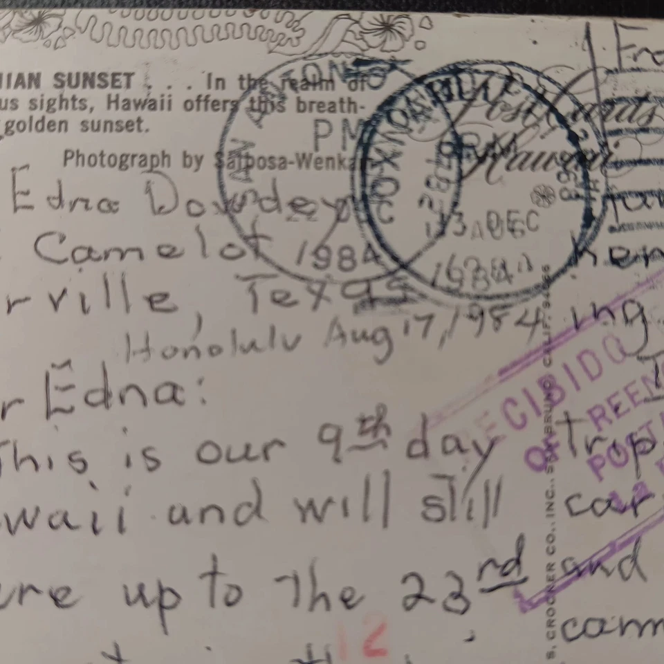 LOST MAIL 4 MONTHS Hawaii To Texas Via Bolivia Terrible Addressing 1984 Postcard - Image 4 of 4