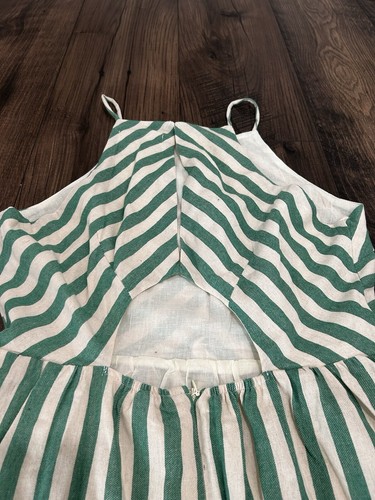 NWT Green and Off White Striped Open Back Dress size Medium Ruffle Lined Cute - Picture 12 of 13