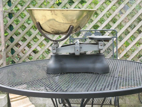 Chicago Vintage Hardware Store Scale 1920s Art Deco Brass Pan & Cast Iron Frame 