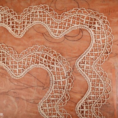Square Table Cloth Lace Edge Handmade Linen Antique French Bobbin Lace Table