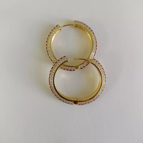2Ct Round Cut Lab-Created Red Ruby Huggie Hoop Earrings 14K Yellow Gold Plated - Picture 3 of 7