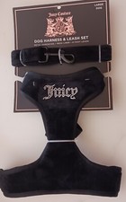 NWT AUTHENTIC Juicy Couture Pet 6 Ft Velour Dog Leash Rhinestone Harness Black L