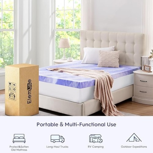 ELEMUSE Memory Foam Mattress Topper Double (135x190cm) - Soft, Washable Cover, OEKO-TEX & CertiPUR-US Certified-953244