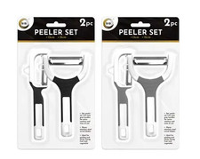 Image of 2PC Kitchen Peeler Slicer Set Fruit Vegetable Swivel Cutter Potato Peeling Tool