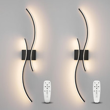 Modern Wall Sconce Set of Two with Remote Control, Dimmable Indoor Led Wall Scon