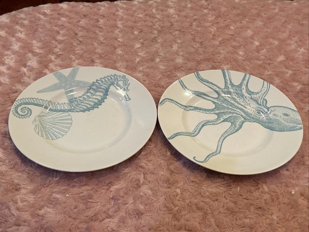 222 Fifth Coastal Life Blue Set Of 2 Salad Plate 8 3 4 Excellent