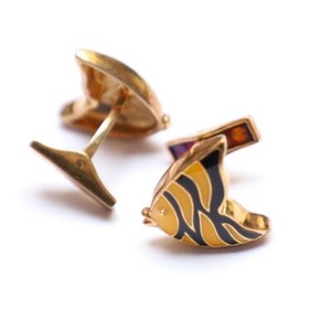 Authentic 92.5 Sterling Silver Yellow Black Fishing Shape Gold Plated Wedding Cufflink