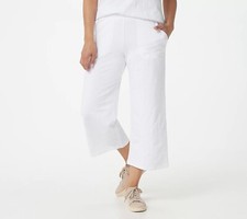 NWT DENIM  CO. ACTIVE TEXTURED FRENCH TERRY WIDE-LEG CROP PANTS, WHITE, SMALL