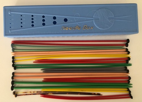 Vintage knitting box with 13 sets of knitting needles