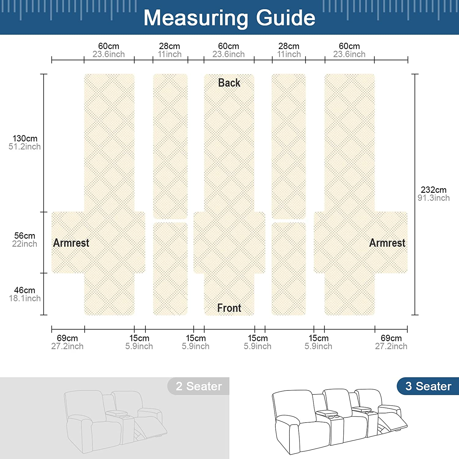 Recliner Sofa Covers 3 Seater with Console, NonSlip Leather Couch