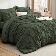 Comforter Sets - 5 Pieces Pintuck Bedding Sets Size, Twin 19 - Olive Green