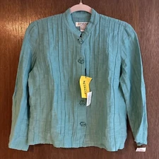 citron santa monica button front linen silk blouse jacket sz pm beach glass NWT