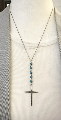 Schöne GM Türkis Diamantschliff Perlenkreuz 925 Sterlingsilber Halskette 18 Zoll