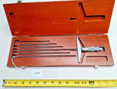 Brown & Sharpe Machinists 0 - 6'' Depth Micrometer with Wooden Storage Box, USA