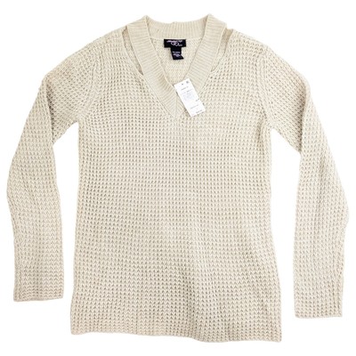 Hooked Up I.O.T. Oatmeal Heather Cream Cold Shoulder Sweater Womens Size XS