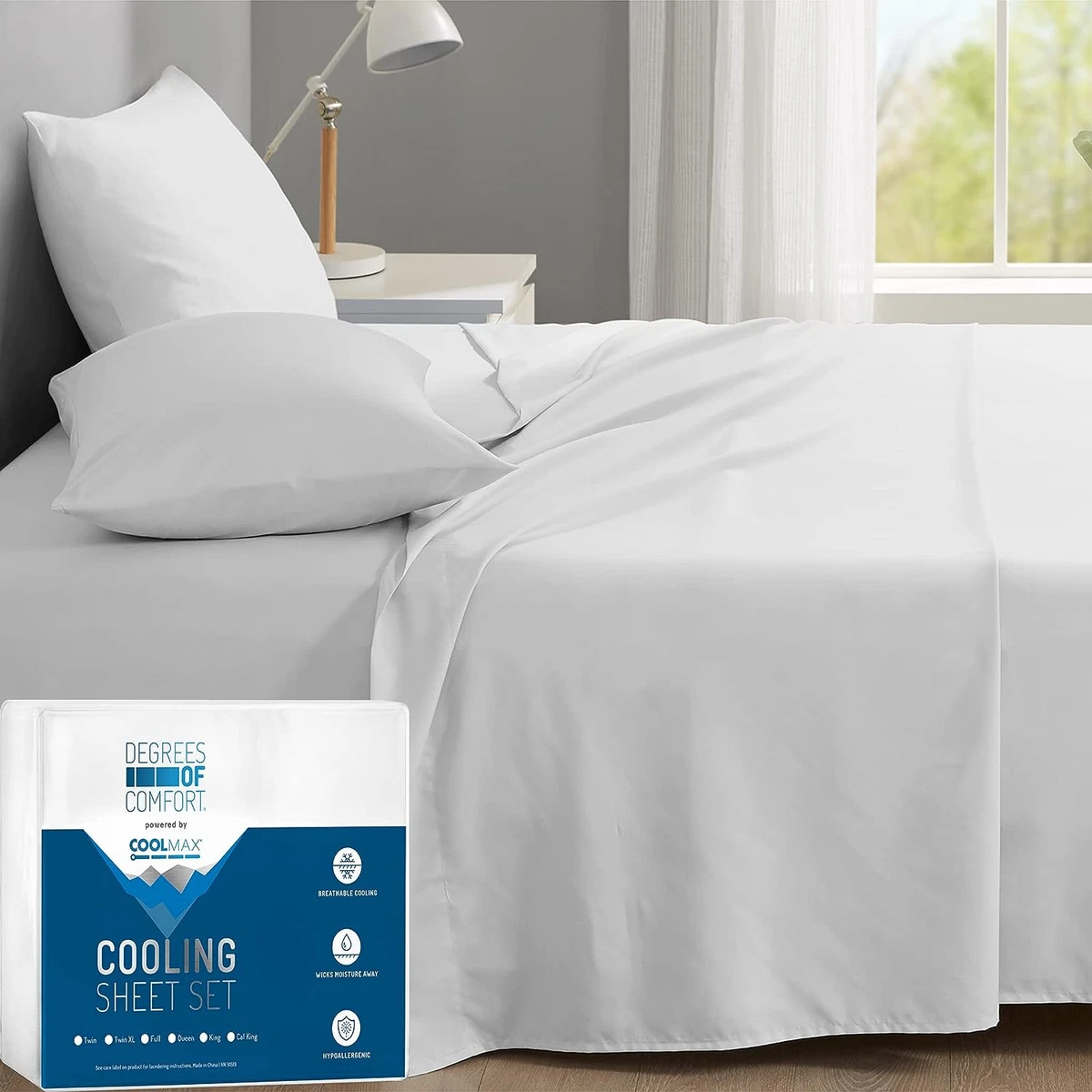 Coolmax Cooling Sheets Set for King Size Bed Moisture Wicking for