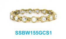 Clear Crystals Women tennis magnetic 316L stainless steel link Gold bracelet