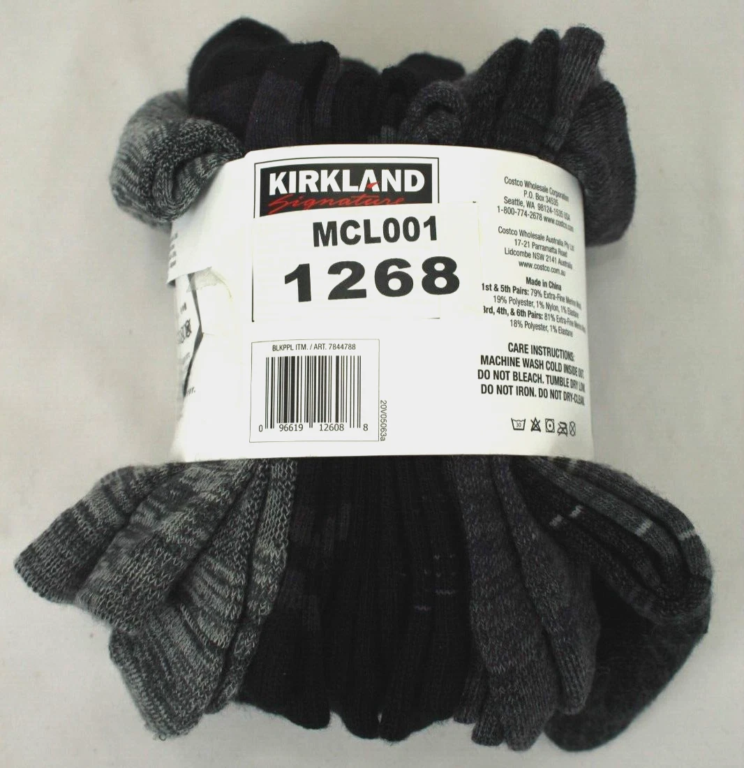 KIRKLAND SIGNATURE COSTCO LADIES EXTRA FINE MERINO WOOL CREW SOCKS 6-10.5  6PK