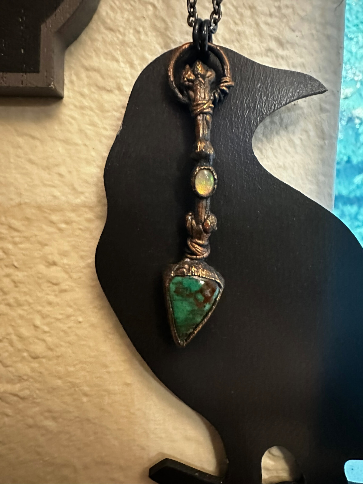 custom electroformed copper gemstone wand necklace - image 1