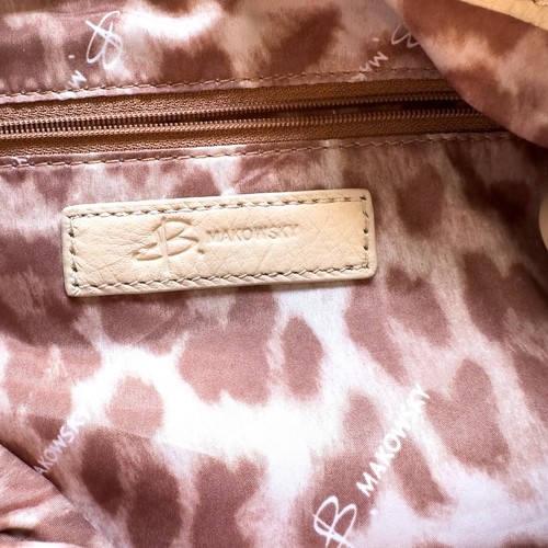 B Makowsky Cream Leather Handbag Purse Large Shopper Animal Print Interior - Picture 14 of 19