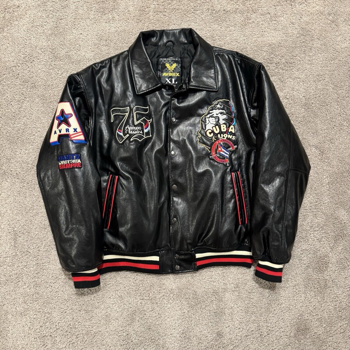 Vintage Avirex Cuba Leather Bomber Jacket Size XL Varsity Vintage Avirex Cuba Leather Bomber Jacket Size XL Varsity