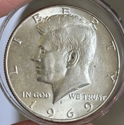 1969 D Kennedy Half Dollar About Uncirculated 40% Silver