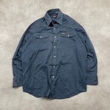 Dickies Work Shirt Mens Medium Workwear Pearl Snap Long Sleeve Button Up, Navy
