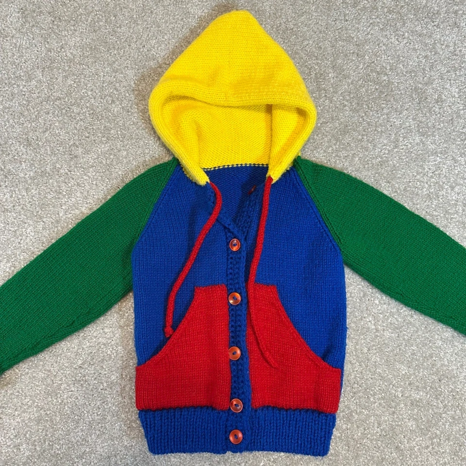 Cárdigan Suéter Tejido Niños Talla S* Sudadera con Capucha Colores Primarios Amarillo Azul Verde Rojo Foto 3 de 4