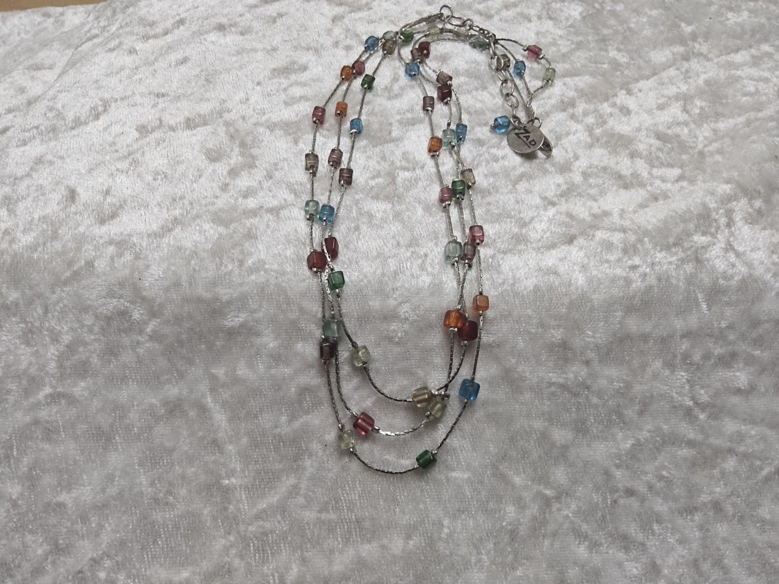 Zad Multicolored Polished Glass Triple Strand Silver Tone Adjustable Chain...