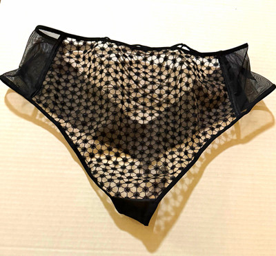 Victoria's Secret Women's XL Black Sheer Geometric Mesh Strappy Thong Panties