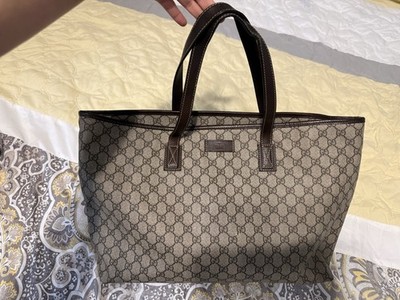 Gucci GG Pattern Tote Bag Beige/Brown Zip Top Double Leather Handles